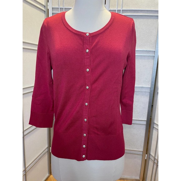 *White House Black Market Light Weight Button Down Red Cardigan 3/4 Sleeve - Picture 1 of 5